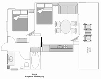 Floor Plan for Two Room Efficiency #1106, downstairs (no other rooms are laid out like this)